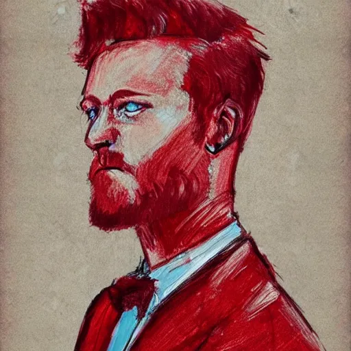 Image similar to a red headed man, sketch, art, portrait,