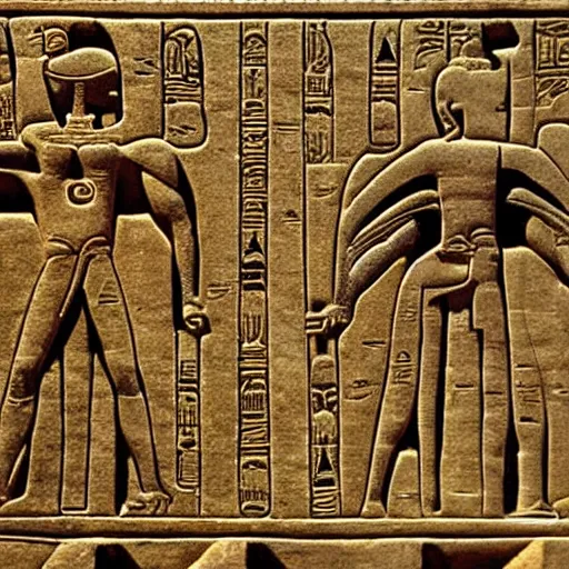 Prompt: hieroglyphs representing spiderman, realistic looking archaeological finding