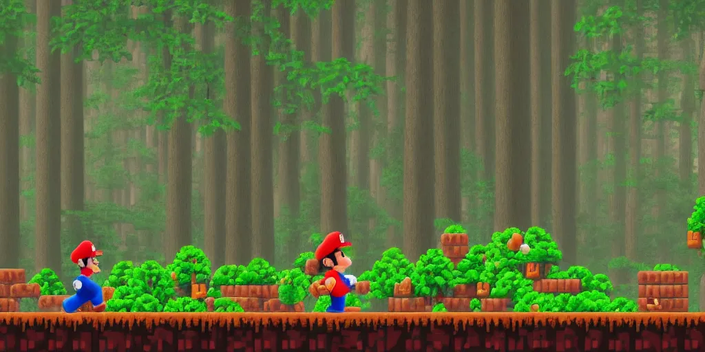 Prompt: a picture of mario from super mario bros wanlking in the forest pixelart style ultra realistic, highly detailed, sharp focus, cinematic lighting, mood lighting, realistic, vivid colors, painting, photorealistic, digital art, non blurry, sharp, smooth, illustration, 4 k, artstation,