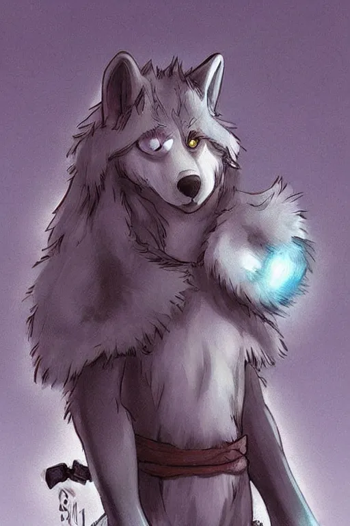 Prompt: a cute medieval anthropomorphic wolf with a fluffy tail, comic art, trending on furaffinity, cartoon, kawaii, backlighting, furry art!!!, cool shading, concept art