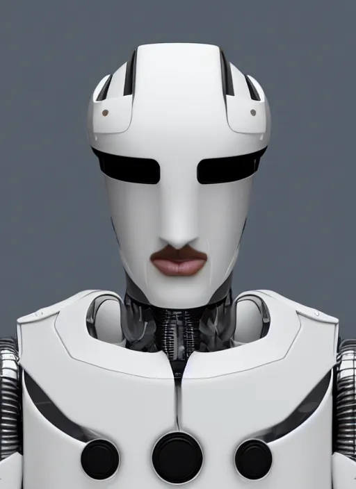 Image similar to portrait of a blanco ceramic Spanish Prince as an android robot, reaching up to the sky, attractive face and handsome features, large friendly eyes, macho, dotado, guapo, reflective surface, trending on cgsociety, trending on artstation