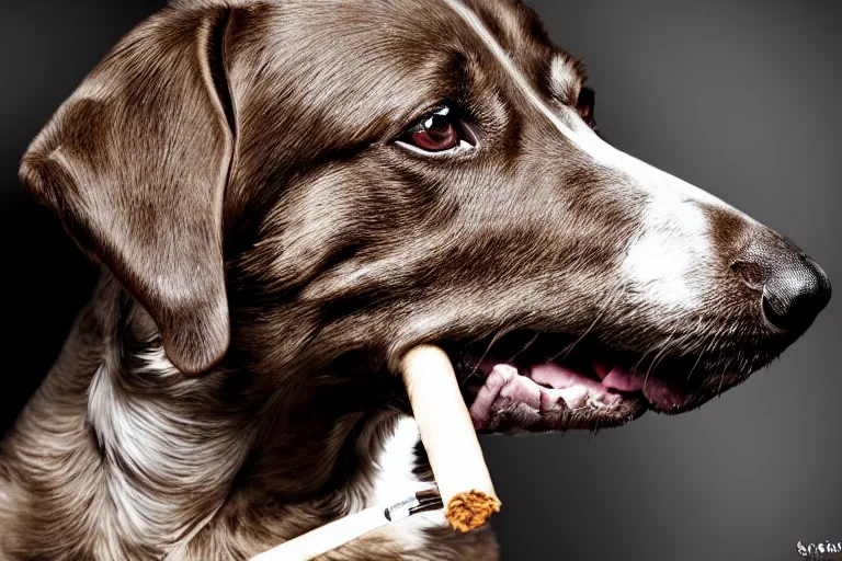 Image similar to ultra realistic photo of a dog smoking a cigar, photorealistic, 8 k, hd