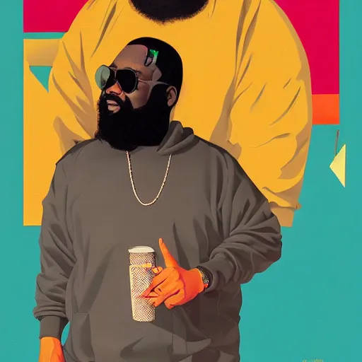 Image similar to Painting of Rick Ross by Sachin Teng :4 , asymmetrical, Matte Painting , smoke, geometric shapes, marijuana, hard edges, energetic, graffiti, street art:2 Masterpiece, high detail, by Sachin Teng:4