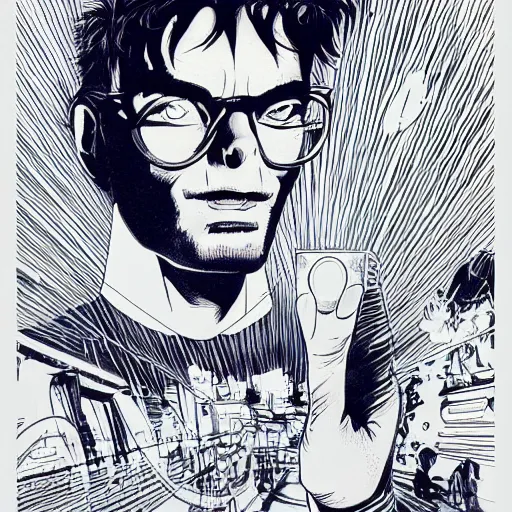 Image similar to psychic guy emitting psychic powers, by jamie hewlett, by artgerm, by moebius, by geof darrow,