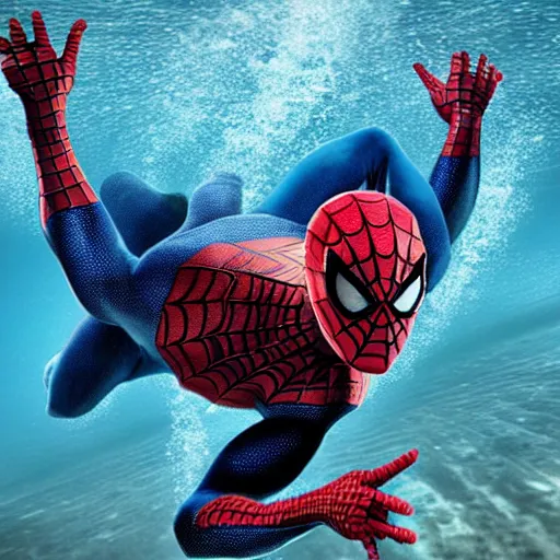 Image similar to spiderman swimming underwater