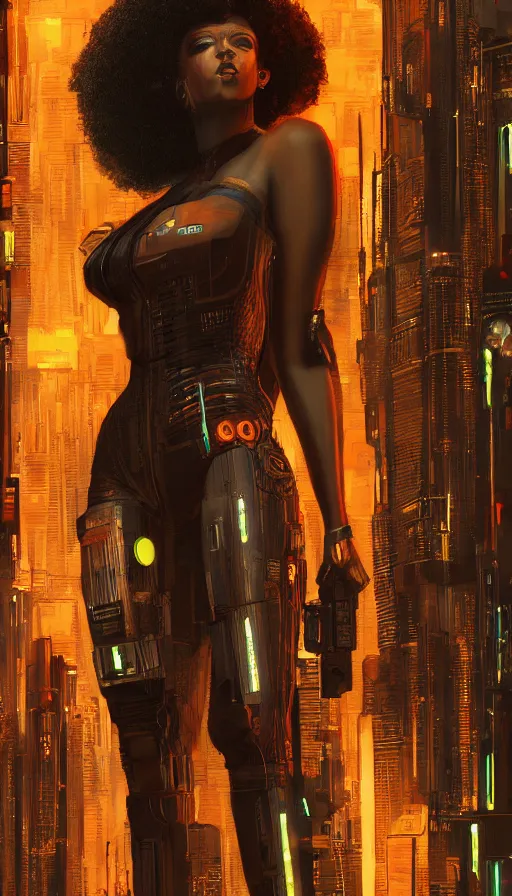 Image similar to a beautiful young Black woman, cyberpunk, Blade Runner city background, highly detailed, 8K, artstation, illustration, art by Gustav Klimt