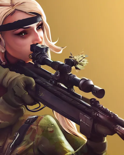 Image similar to beautiful blonde female sniper aiming rifle, award winning creature sniper photography, extremely detailed, artstation, 8 k, sensual lighting, incredible art, fortnite, wlop, artgerm, backlit, rim lighting, hi - fructose