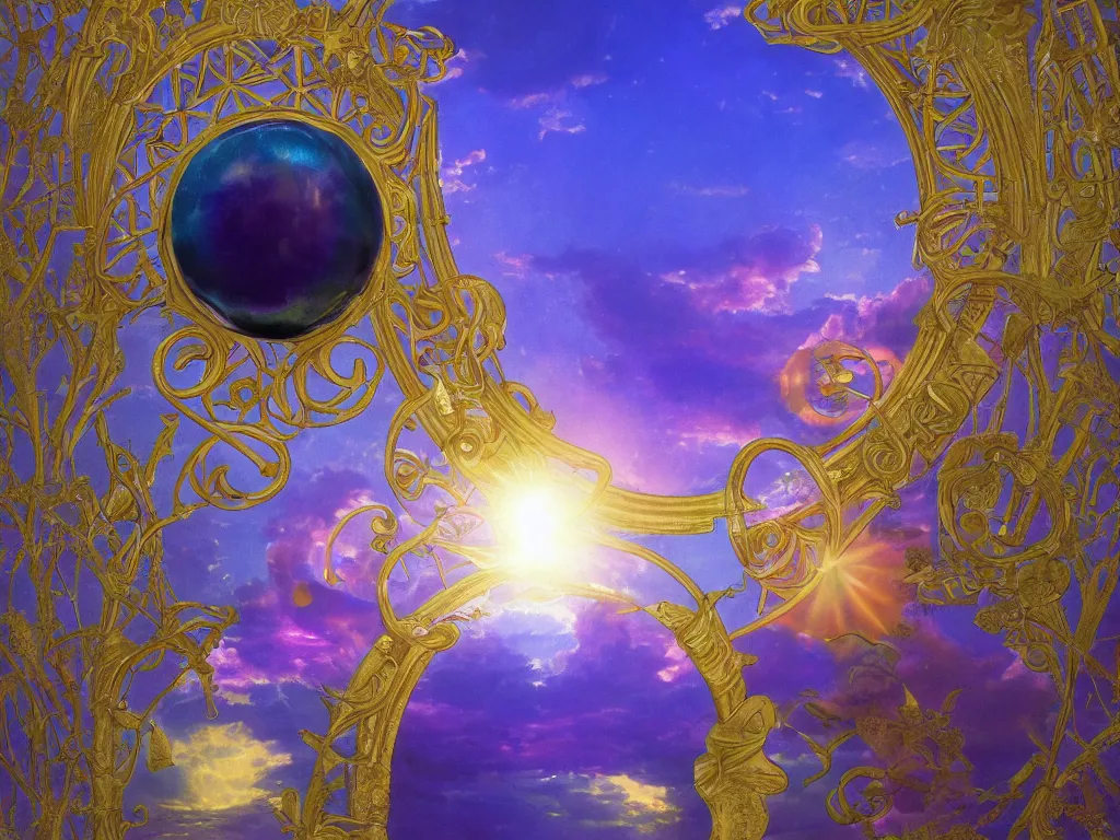 Image similar to the orb of time, sunlight study, art nouveau, by albert bierstadt and ( ( ( ( lisa frank ) ) ) ), 8 k, sharp focus, octane render, ( ( ( ( kauai ) ) ) )
