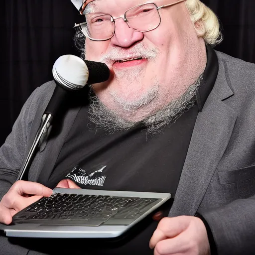 Image similar to george rr martin eating a laptop - 9 screaming - 8