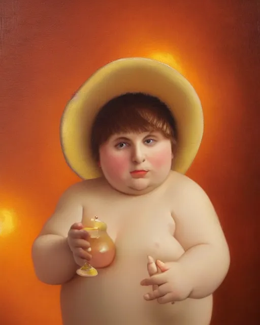 Image similar to beautiful glorious realistic oil painting of young eric cartman, bokeh, baroque style by bouguereau, sunset, highly detailed, 8 k intricate