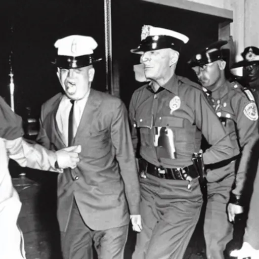 Prompt: Frank Sinatra getting arrested at a riot