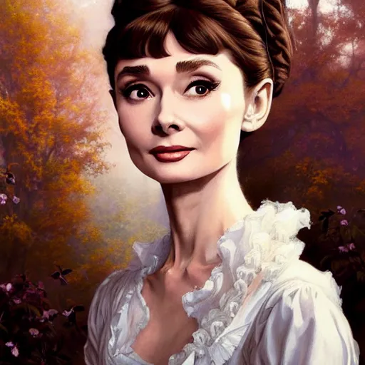 Image similar to audrey hepburn in an epic victorian novel, various backgrounds, intricate, elegant, highly detailed, digital painting, artstation, matte, illustration, art by artgerm, greg rutkowski, loish, rhads, ferdinand knab, makoto shinkai, lois van baarle, ilya kuvshinov, rossdraws, tom bagshaw