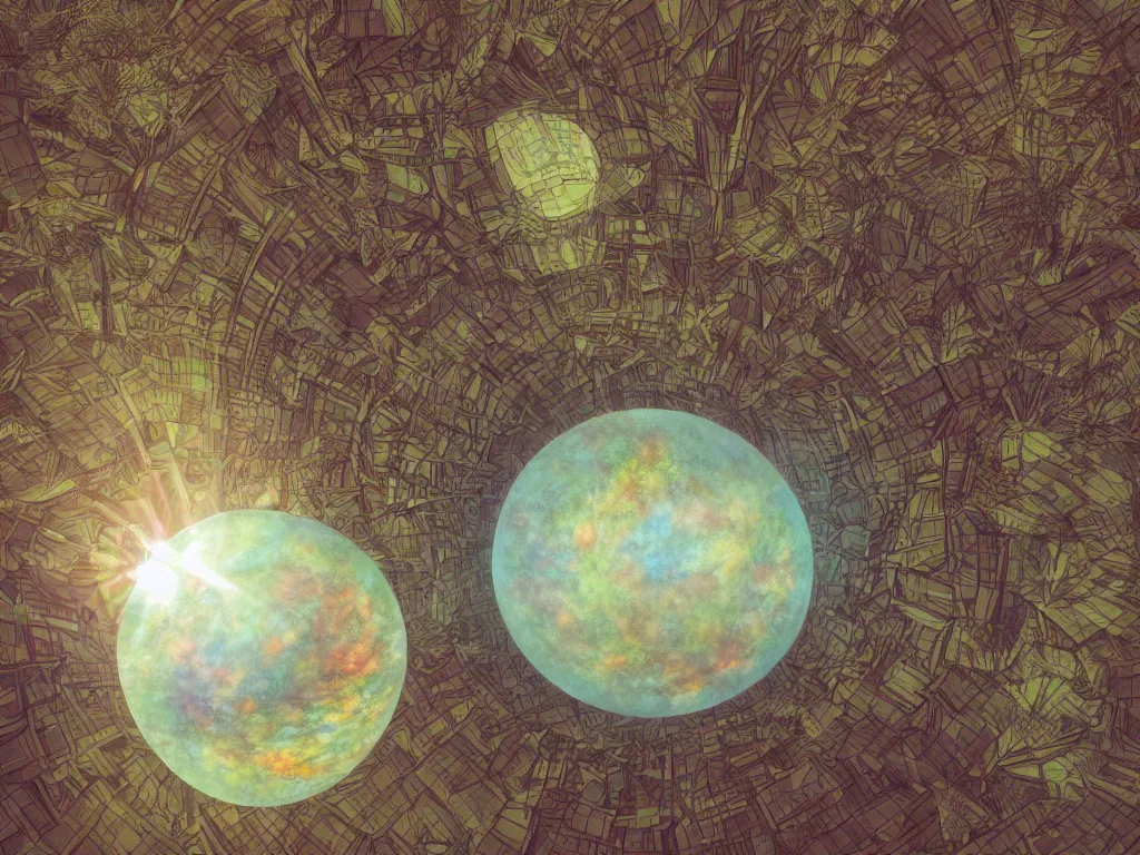 Image similar to 3 d render, sunlight study, the universe is a spheroid region 7 0 5 meters in diameter, art nouveau, by maria sibylla merian and ( ( ( ( ( lisa frank ) ) ) ) ), 8 k, sharp focus, octane render