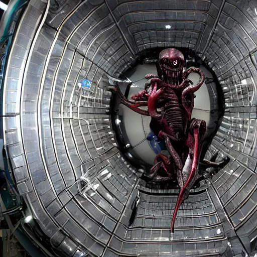 Image similar to xenomorph coming out of the large hadron collider