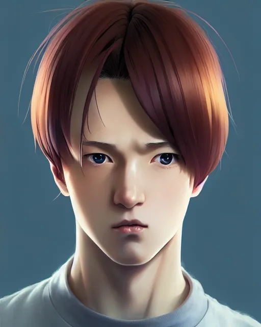 Image similar to portrait Anime as Yevgeny Morgunov actor man cute-fine-face, brown-red-hair pretty face, realistic shaded Perfect face, fine details. Anime. realistic shaded lighting by Ilya Kuvshinov katsuhiro otomo ghost-in-the-shell, magali villeneuve, artgerm, rutkowski, WLOP Jeremy Lipkin and Giuseppe Dangelico Pino and Michael Garmash and Rob Rey