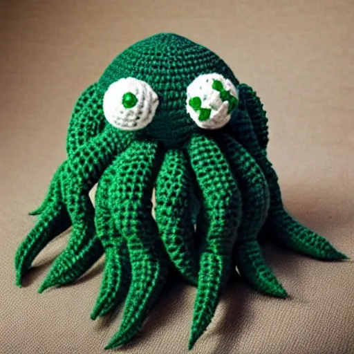 Prompt: a crocheted cthulhu toy for a baby
