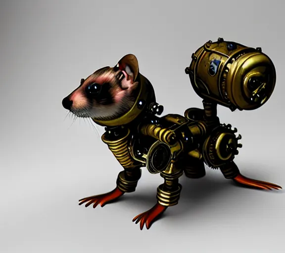 Prompt: steampunk ferret - shaped mech, steampunk bioshock - inspired ferret - shaped mechanical ferret - inspired
