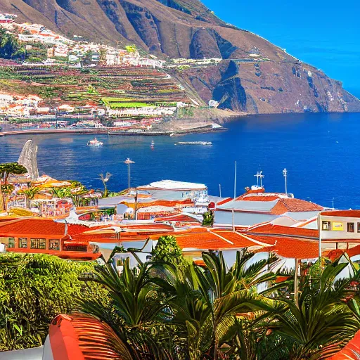 Image similar to madeira island, funchal, very very wide shot, realism, cinematic shot