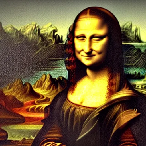 Prompt: mona lisa painting with cake smeared all over it