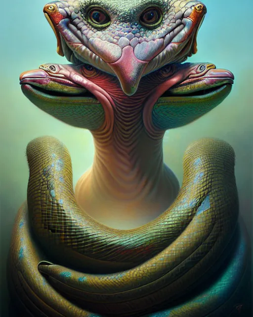 Image similar to a detailed portrait of dreampunk flamingo python hybrid mix by tomasz alen kopera and peter mohrbacher