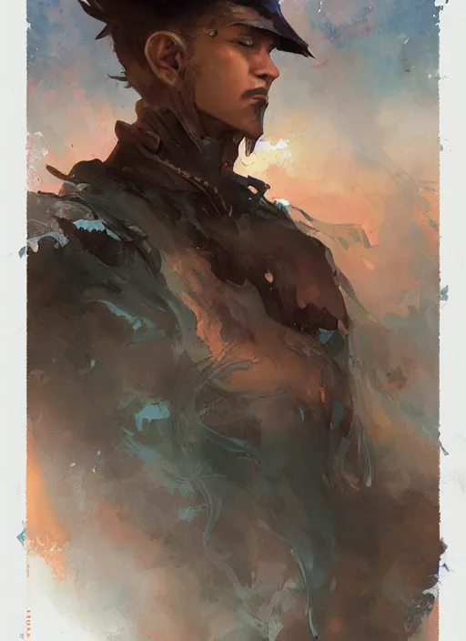 Image similar to a portrait of a male character in a scenic environment by Ross Tran and by Jesper Ejsing and by Mikalojus Konstantinas Ciurlionis