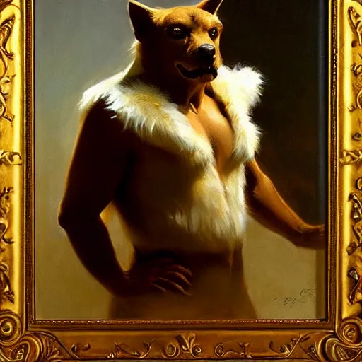 Prompt: a portrait of an animal wearing a shirt, seducing the viewer. highly detailed painting by gaston bussiere, craig mullins, j. c. leyendecker, furry