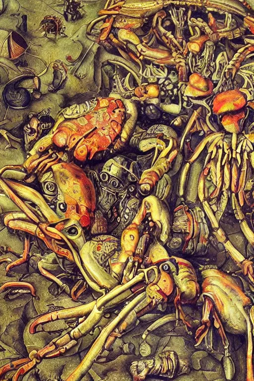 Image similar to hyperrealistic abstract close - up renaissance psychedelic!! cybernetic spiders in the style of engravings by pieter brueghel!!! the figures of women are crawling along the slug!!! octane render, hd