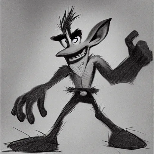 Prompt: milt kahl sketch of crash bandicoot