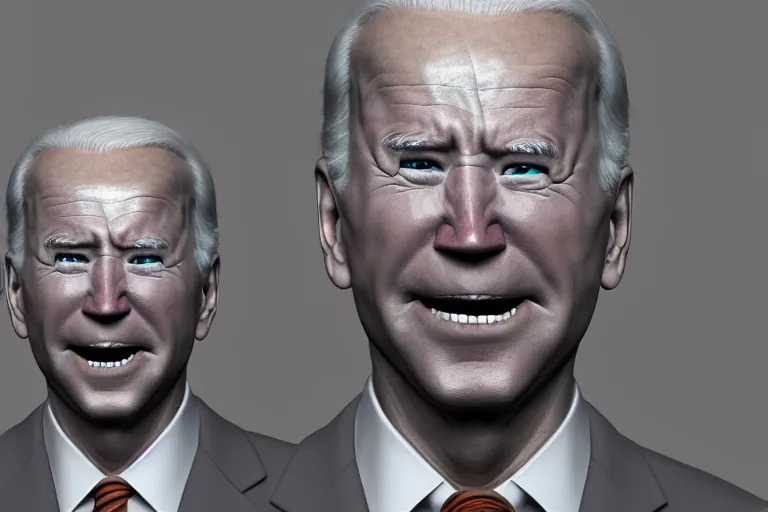 Image similar to creepy ugly hilarious 3 d surreal joe biden portrait, featured on artstation, cgsociety, unreal engine, octane, volumetric lighting, rtx on, intricately detailed, award - winning,