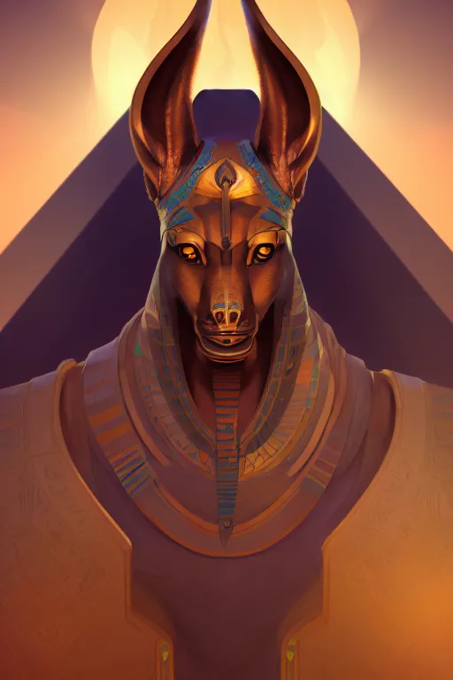 Prompt: the god anubis, egyptian setting, portrait, sharp focus, digital art, cgsociety, concept art, post processed, dynamic lighting, artstation, by rossdraws and jazza