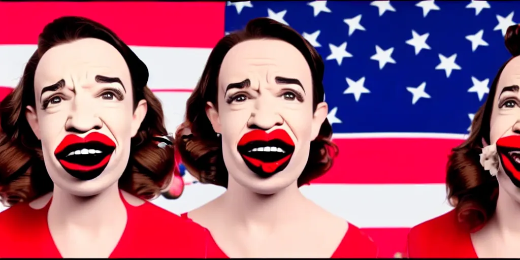 Image similar to old distorted camcorder video of miranda sings as president of the untied states, multiple poses, video still from miranda sings youtube videos