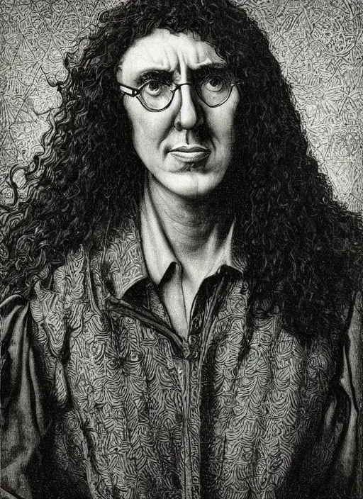 Prompt: Portrait of Weird Al Yankovic, Bruegel, Hieronymus Bosch, epic, Franklin Booth, heavily detailed, maxfield parrish, realistic lighting