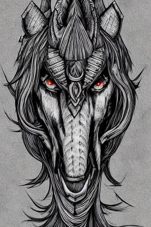 Image similar to evil unicorn, symmetrical, highly detailed, digital art, sharp focus, trending on art station, kentaro miura manga art style