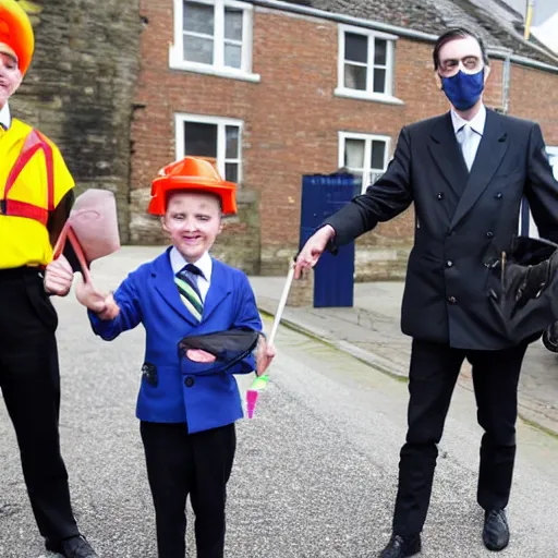 Prompt: photo of jacob rees - mogg working as a lollipop lady