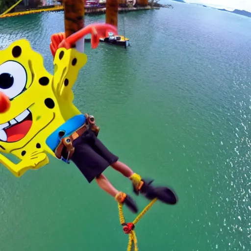 Prompt: Spongebob bungee jumping, gopro photo, 4k