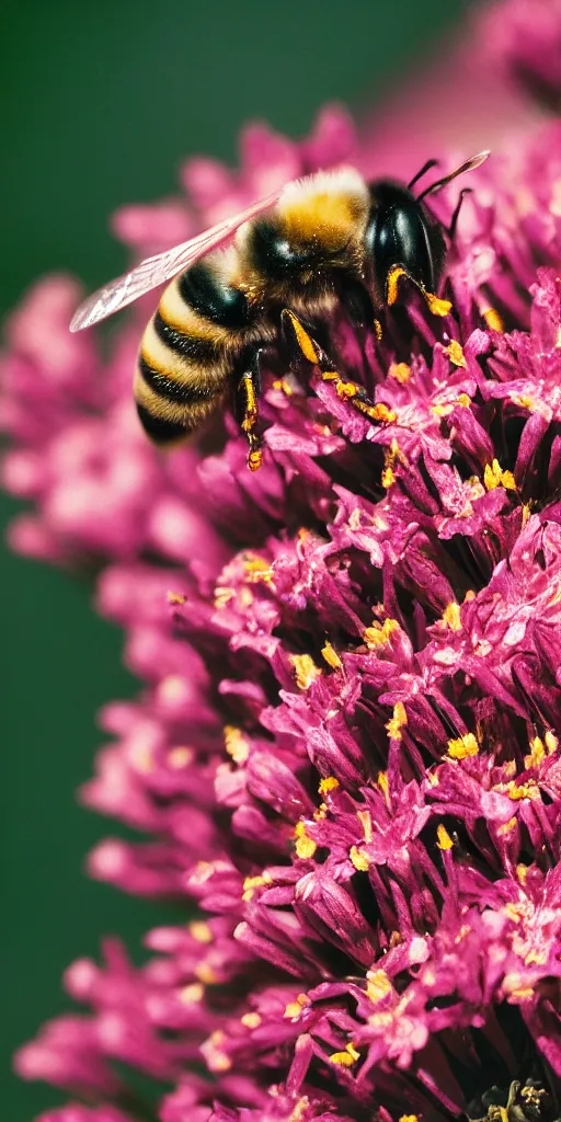 Image similar to macro photo of a bee, professional photography, 8 5 mm, f 2. 8, kodak portra 8 0 0,