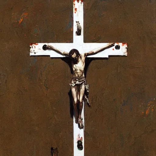 Prompt: crucifix cross made of rusty nails, art by ruan jia and wlop and greg rutkowski, masterpiece