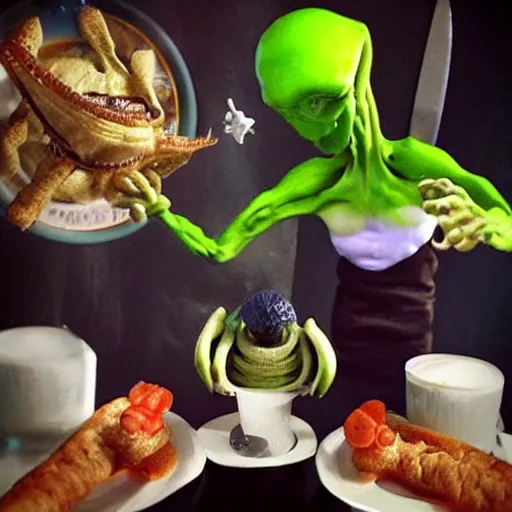 Prompt: alien breakfast, photo