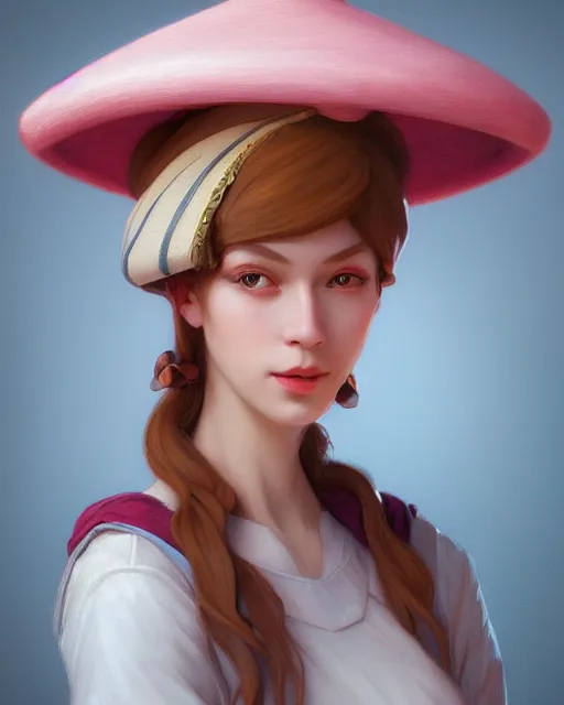 Prompt: portrait of a european female with sakura hat, by greg rutowski, tezuka, mucha, bierstadt, remington, trending on artstation, concept character, digital art, octane render