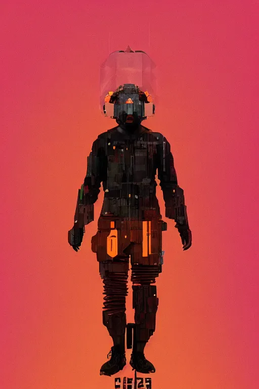 Prompt: full body billy butcher, blade runner 2 0 4 9, scorched earth, cassette futurism, modular synthesizer helmet, the grand budapest hotel, glow, digital art, artstation, pop art, by hsiao - ron cheng