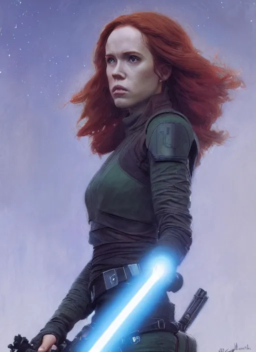 Image similar to mara jade skywalker and luke skywalker ultra detailed, deep focus, intricate painting by greg rutkowski, magali villeneuve and claude monet, trending on artstation