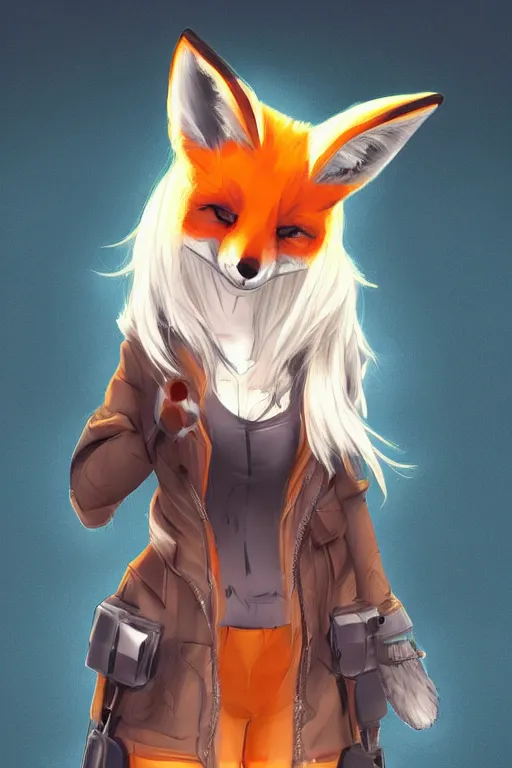 Image similar to a fox fursona, trending on artstation, by kawacy, furry art, digital art, cyberpunk, high quality