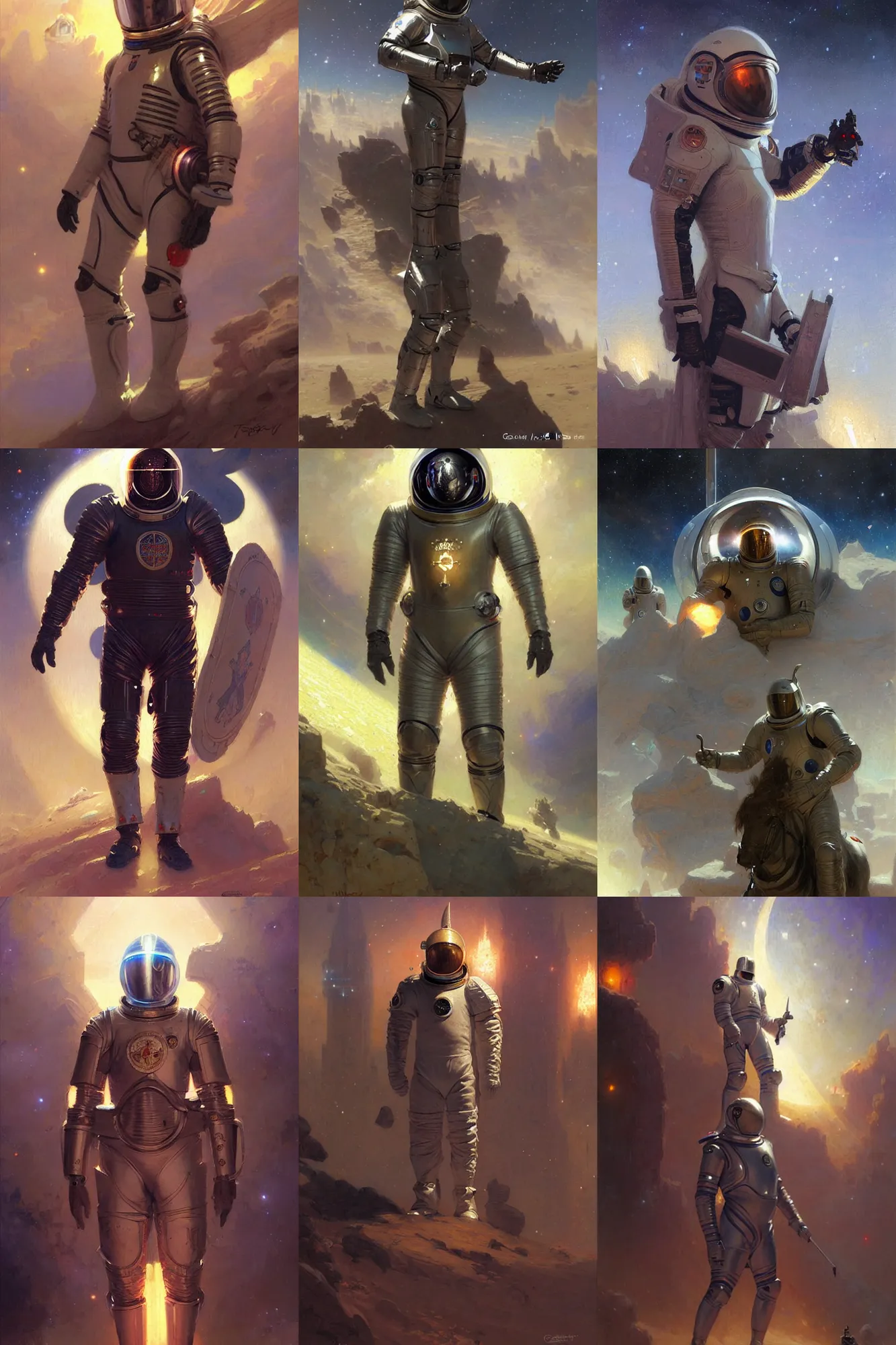 Prompt: knights templar in a space suit, futurism, character design, painting by gaston bussiere, greg rutkowski, artgerm