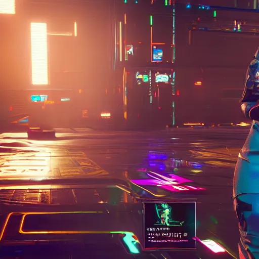 Prompt: an in-game screenshot of Adele in Cyberpunk 2077