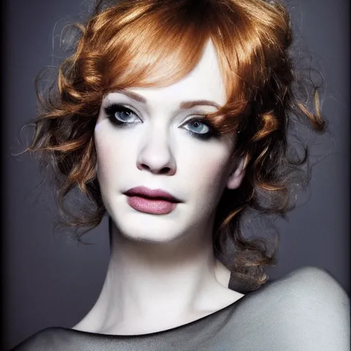 Prompt: portrait of a beautiful Christina Hendricks with cyberpunk hairstyle by Mario Testino (1980), close up, detailed, award winning, Sony a7R