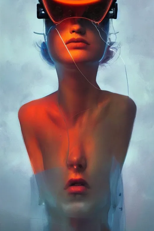 Prompt: 3 d, sci - fi, morning, sleepy fashion model face, sun, cinematic, lightning clouds, vogue cover style, stanley kubrick, light red and deep orange mood, realistic painting, intricate oil painting, high detail, figurative art, multiple exposure, poster art, 3 d, by tooth wu and wlop and beeple and greg rutkowski