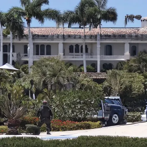 Image similar to FBI raiding mar-a-lago, walking inside luxurious rooms, looking for proofs