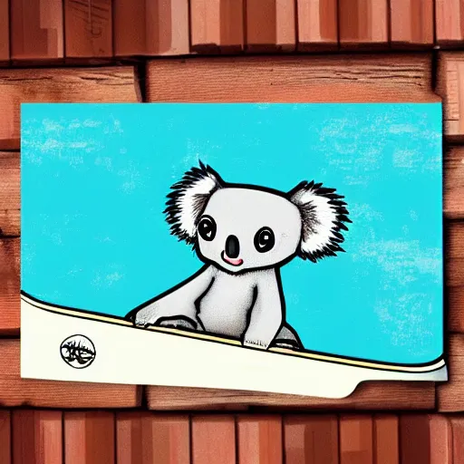 Image similar to koala driving a skateboard on miami beach, digital art