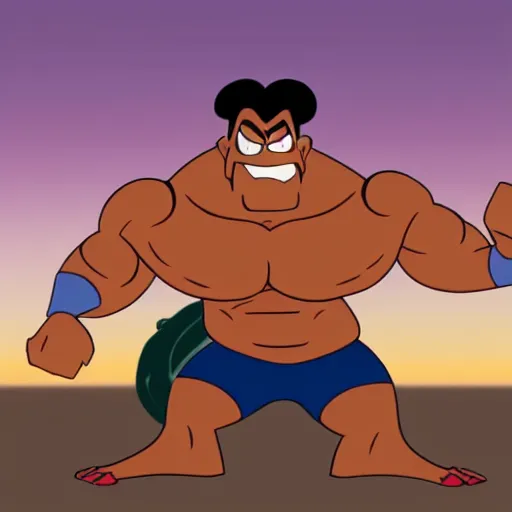 Prompt: angry muscular man in disney animation style