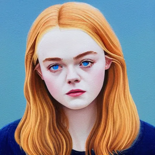 Prompt: professional painting of Elle Fanning in the style of Quint Buchholz, head and shoulders portrait, symmetrical facial features, smooth, sharp focus, illustration, intricate, stormy weather, extremely detailed masterpiece,